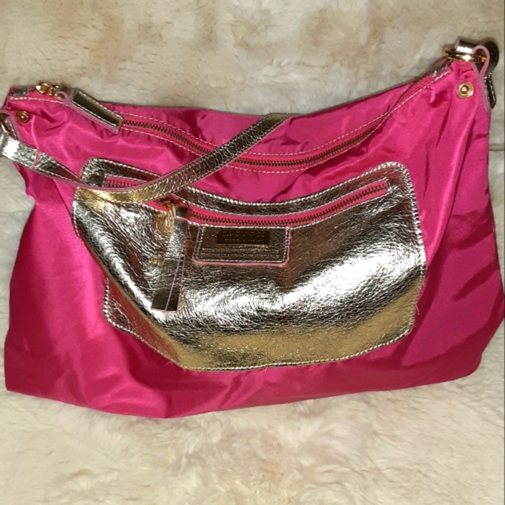 Genuine gold leather/pink nylon